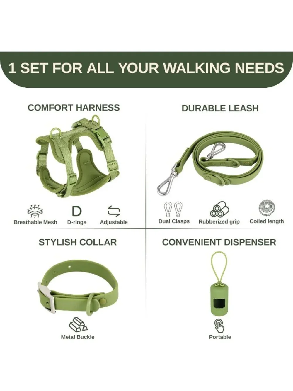 Adjustable 4-in-1 No Pull Dog Harness Set with Leash, Collar & Poop Bags